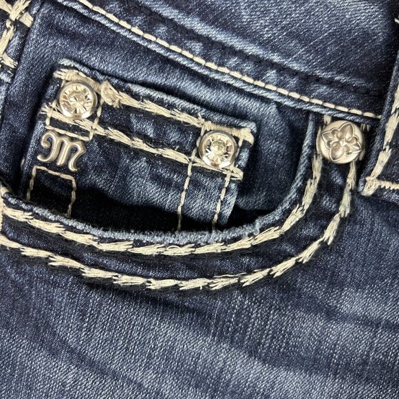 Miss Me Jeans Womens 27 Signature Cuffed Capri Embroidered Thick Stitch Bling - Picture 5 of 14